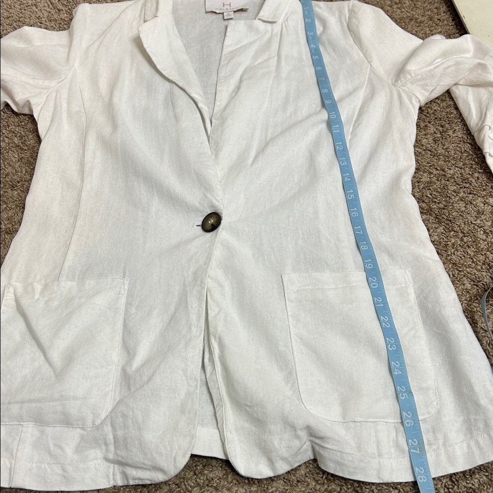 Halston Heritage White Linen Blend Blazer One Button Pockets M - Picture 8 of 9